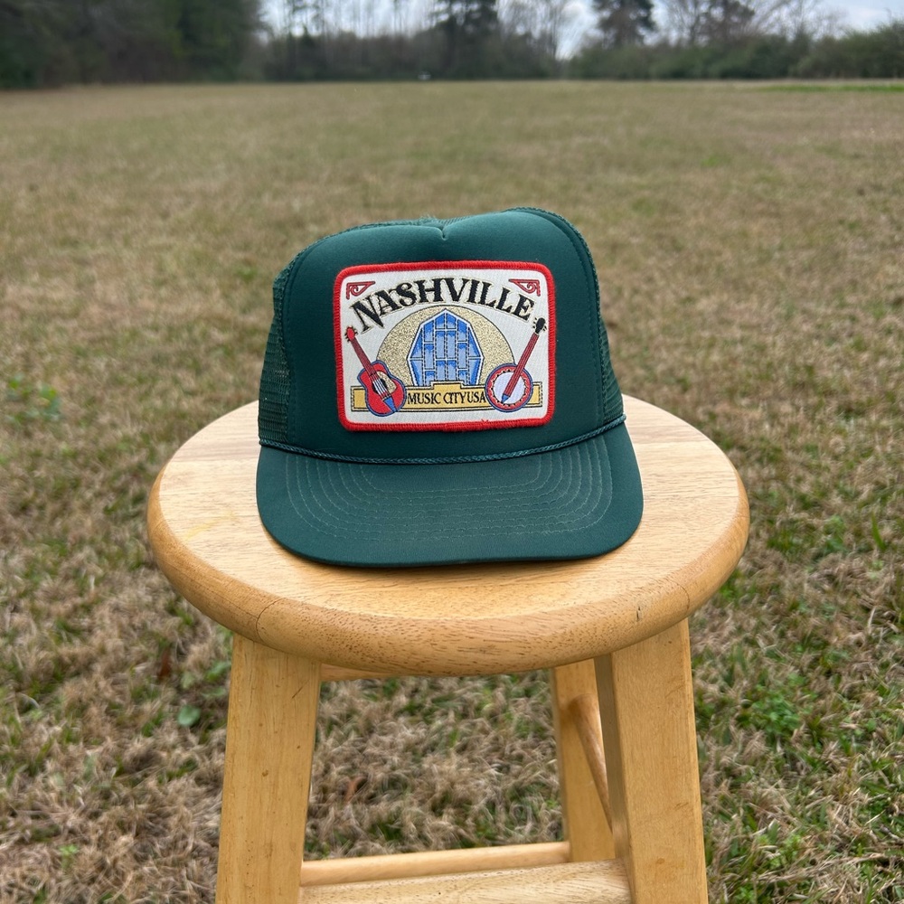 Vintage Nashville Music City USA Green Trucker Hat